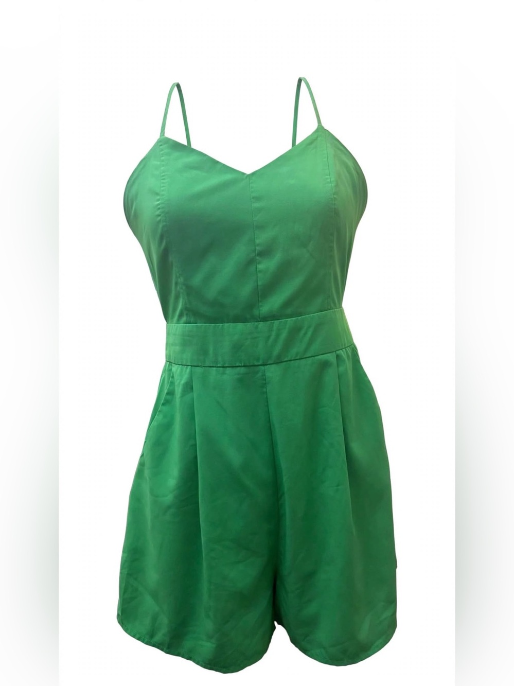 Green Spaghetti-Strap Romper
